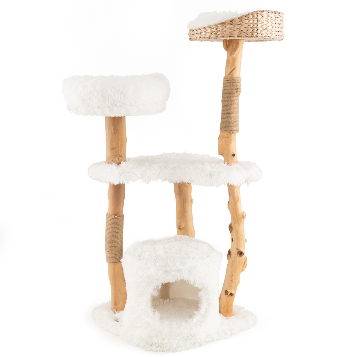 Furfurst 124 CM Tall Wooden Cat Tree with Jute Scratching Posts For Pet