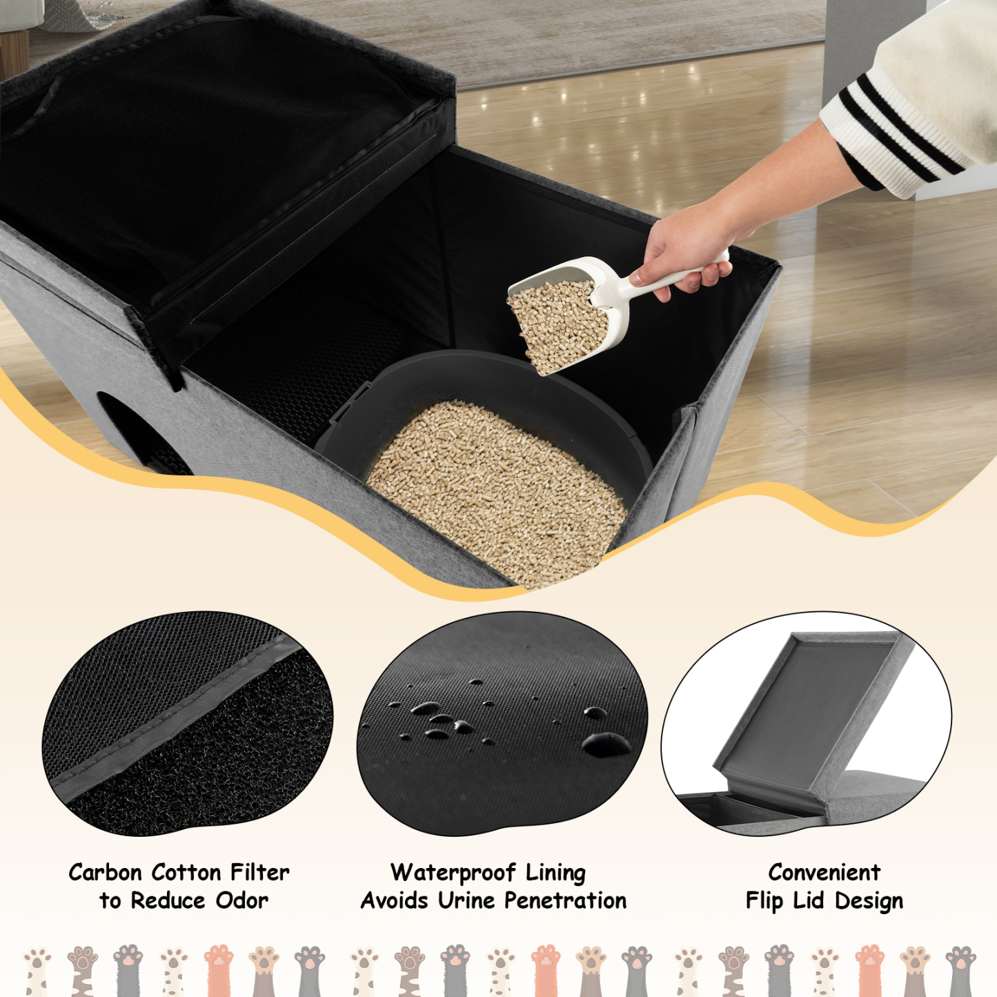 Furfurst Cat Litter Box Enclosure Hidden Furniture with Urine Proof Litter Mat