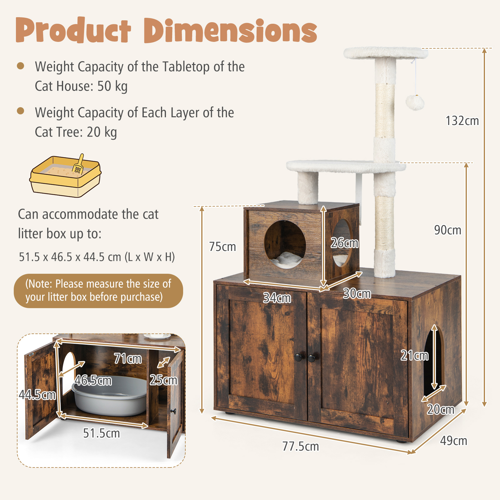 Furfurst 2-in-1 Cat Tree with Litter Box Enclosure & Sisal Scratching Posts