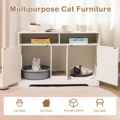 Furfurst Cat Litter Box Enclosure with Storage and Double Rooms for 2 Cats