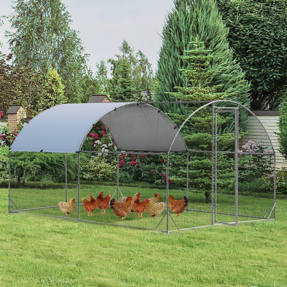 Large Metal Chicken Coop with Cover and Wire Mesh for Outdoor Backyard/Farm