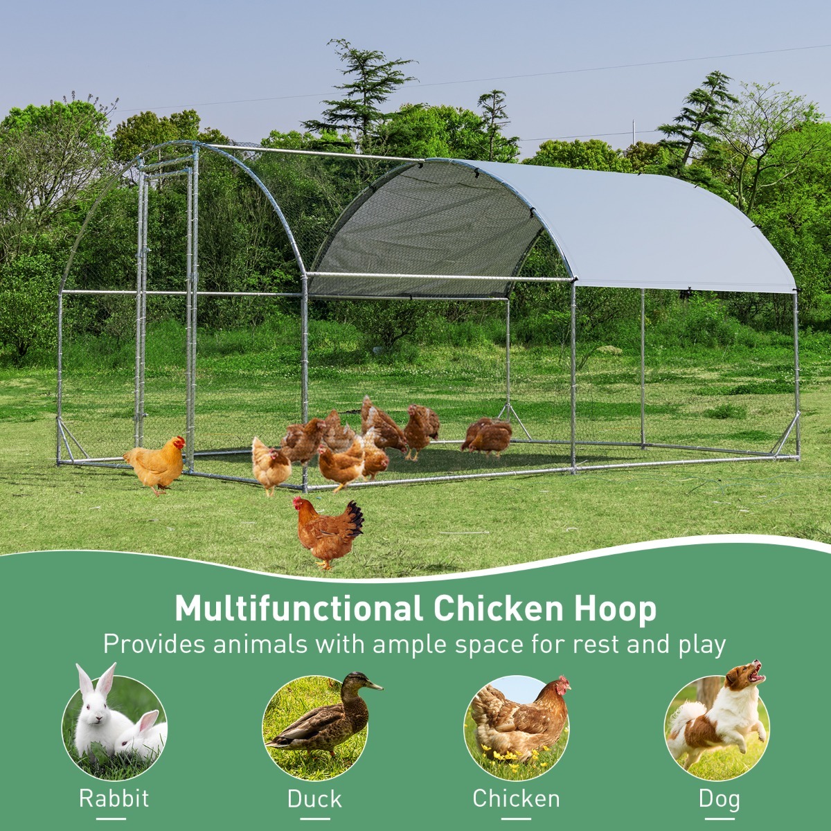 Large Metal Chicken Coop with Cover and Wire Mesh for Outdoor Backyard/Farm