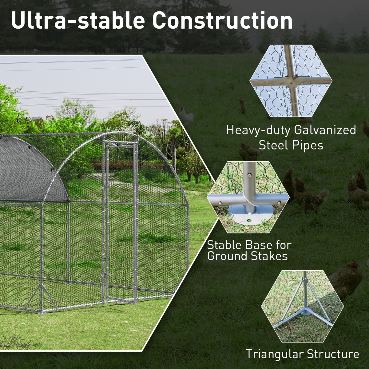 Large Metal Chicken Coop with Cover and Wire Mesh for Outdoor Backyard/Farm