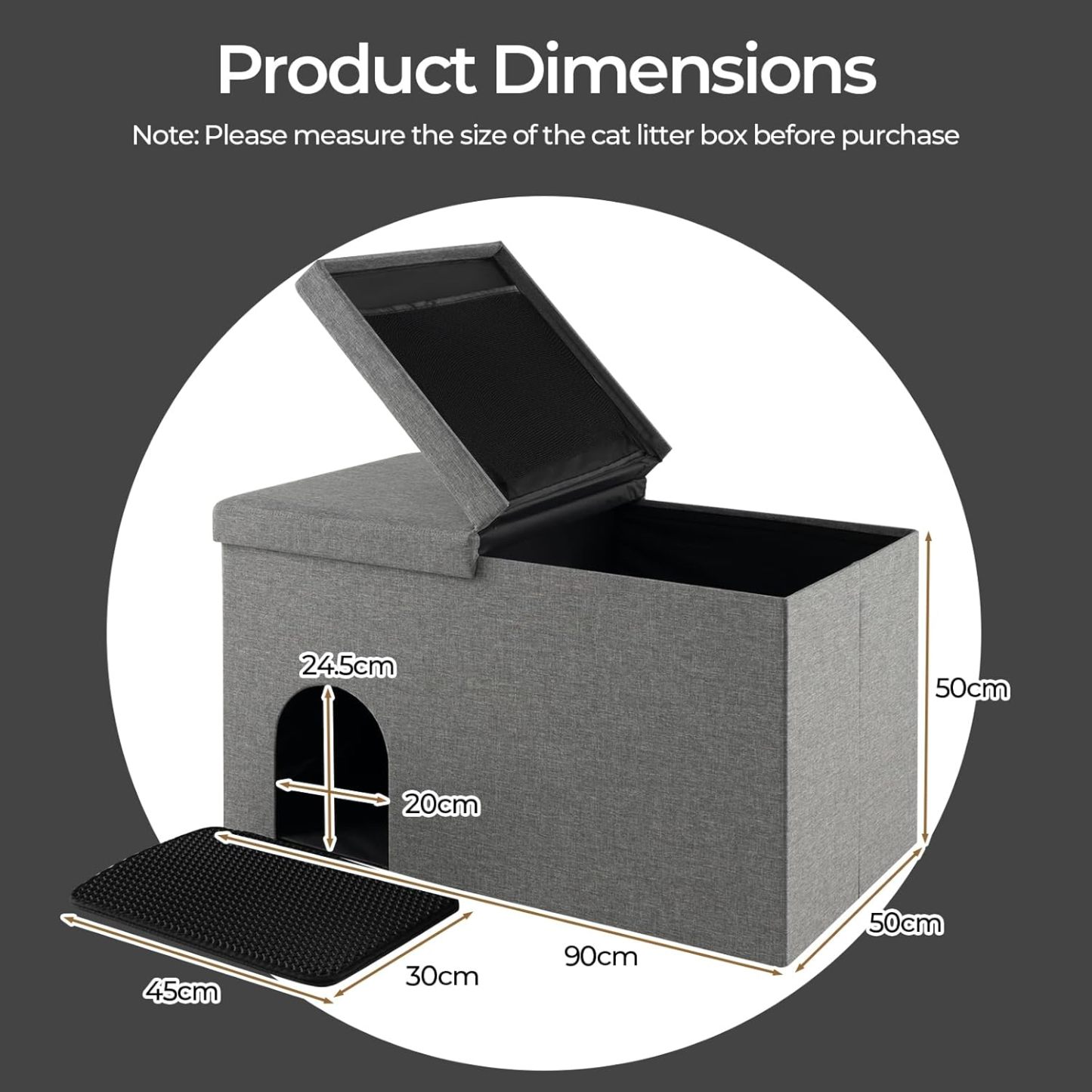Furfurst Cat Furniture Hidden Litter Box Enclosure with mat