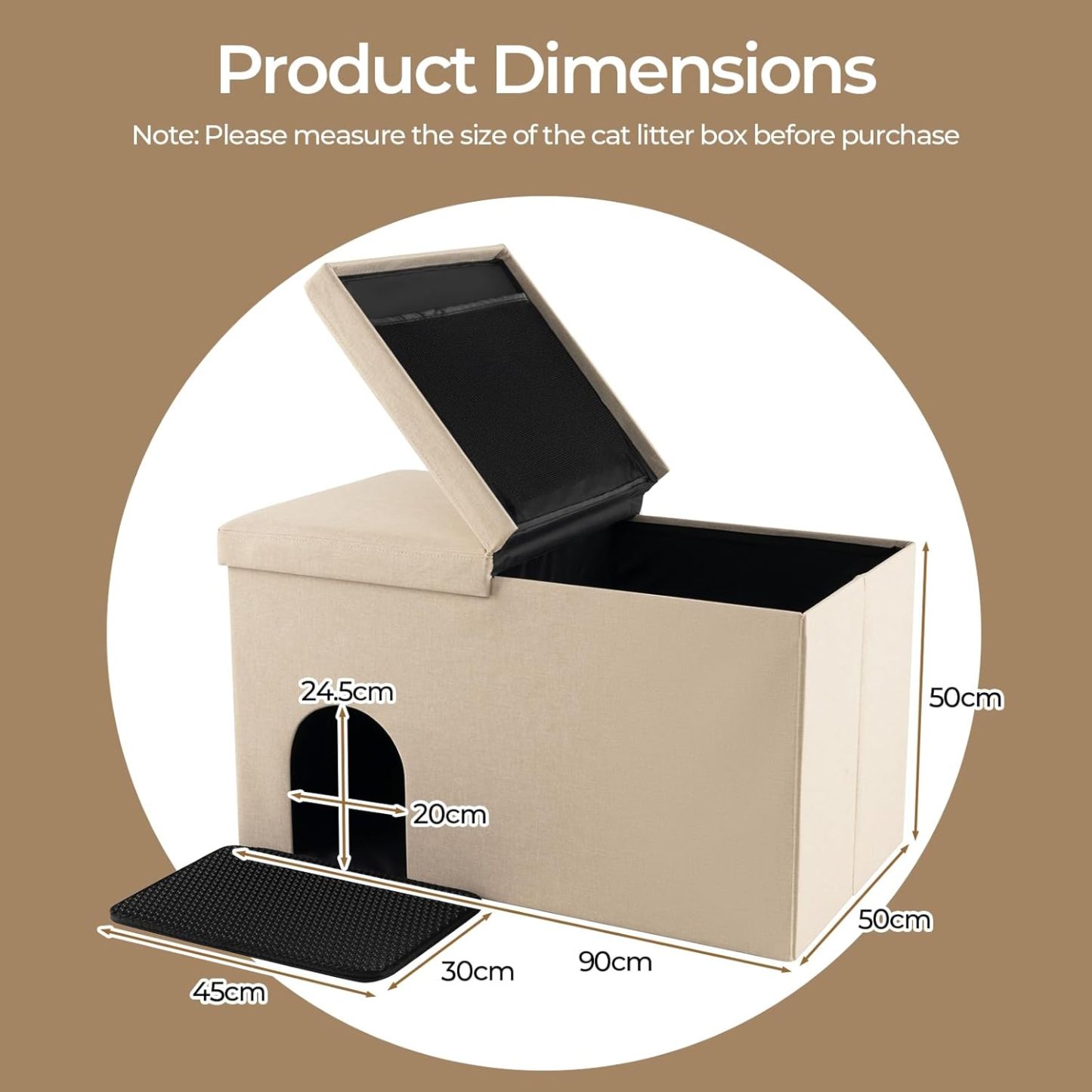 Furfurst Cat Litter Box Enclosure Hidden Furniture with Urine Proof Litter Mat