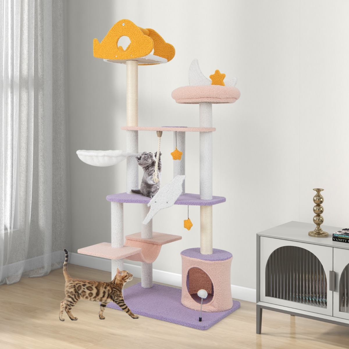 167cm Multi-level Tall Cat Tower with Sisal Covered Scratching Posts
