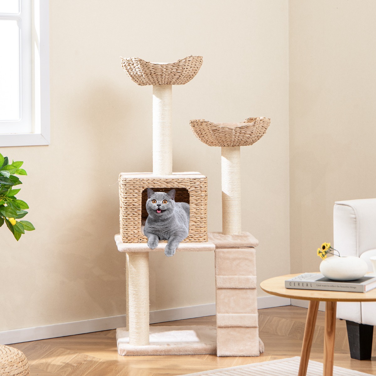 122cm Cattail Cat Tower with Sisal Scratching Posts Perch Condo