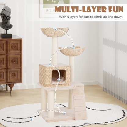 122cm Cattail Cat Tower with Sisal Scratching Posts Perch Condo