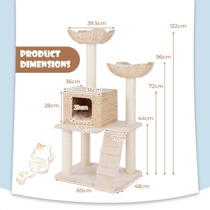 122cm Cattail Cat Tower with Sisal Scratching Posts Perch Condo