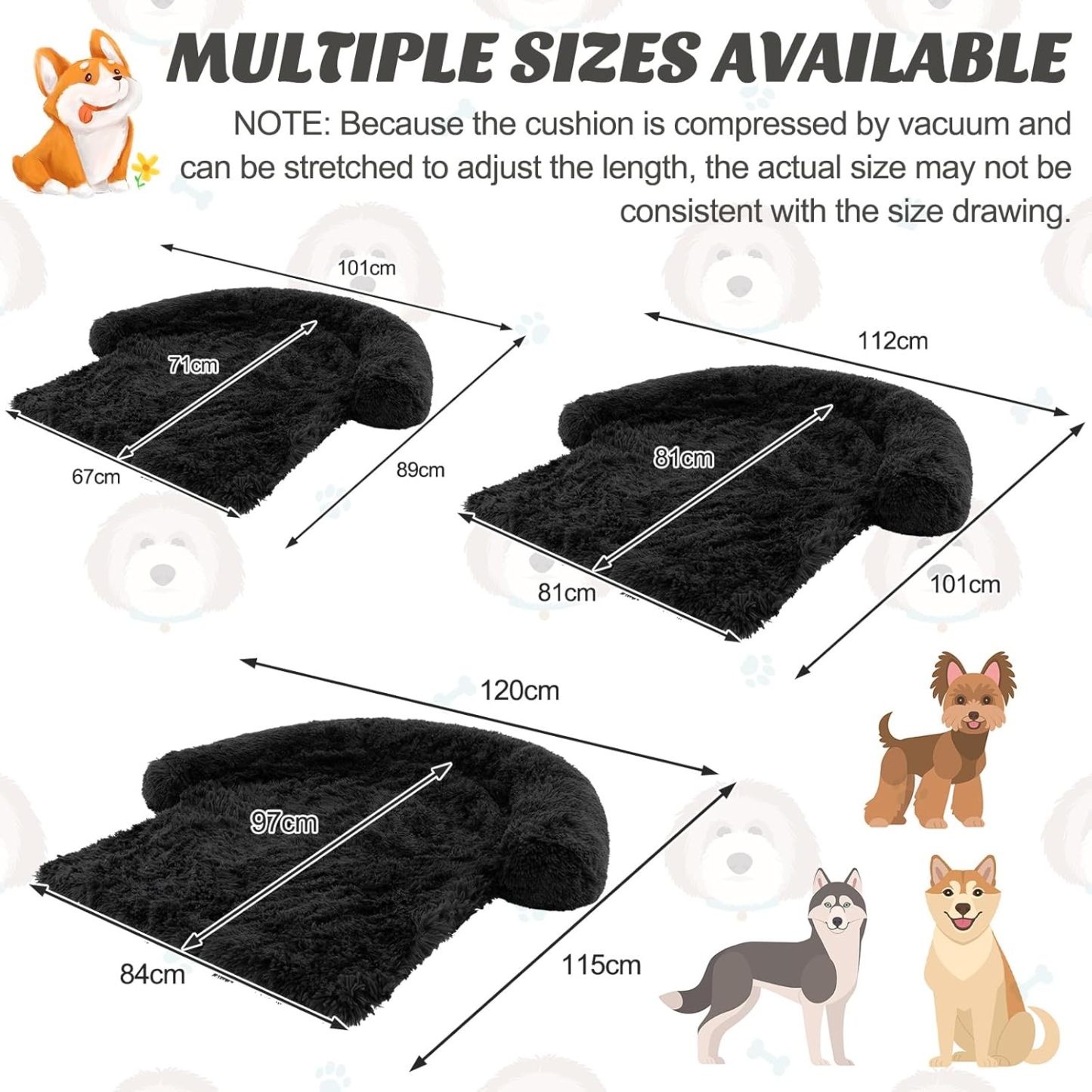 Furfurst Black Plush Calming Dog Couch Bed with Anti-Slip Bottom