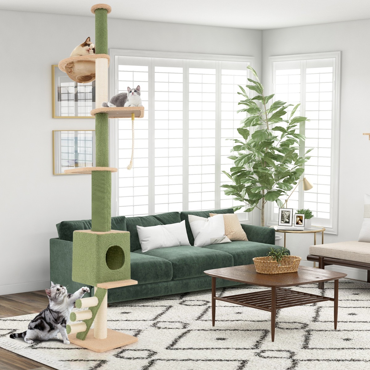 Floor to Ceiling Cat Tree with Adjustable Height and Extra Post