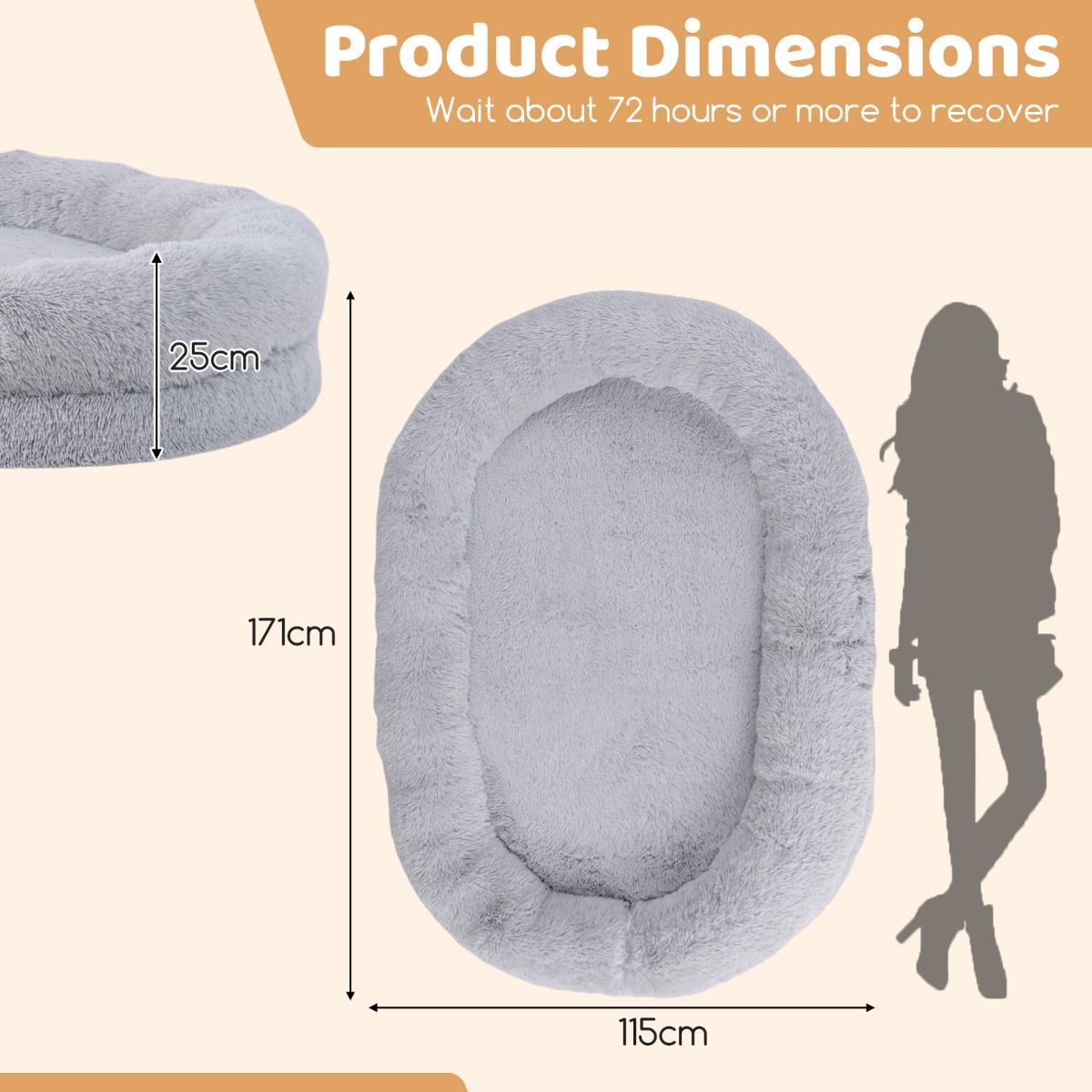 Furfurst Washable Fluffy Human Dog Bed with Soft Blanket and Pillow