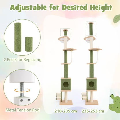 Floor to Ceiling Cat Tree with Adjustable Height and Extra Post