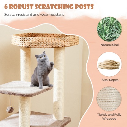 131cm Cattail Cat Tower with Sisal Scratching Posts Perch Condo Dangling Ball