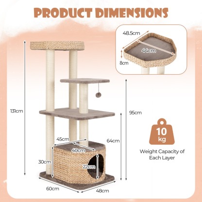 131cm Cattail Cat Tower with Sisal Scratching Posts Perch Condo Dangling Ball