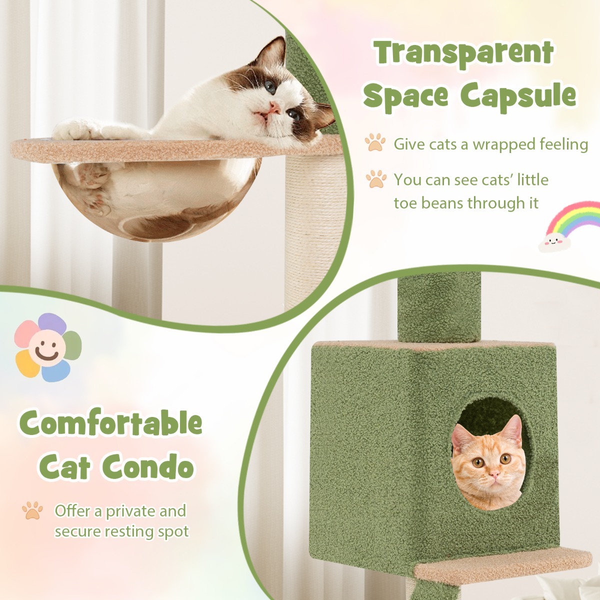 Floor to Ceiling Cat Tree with Adjustable Height and Extra Post