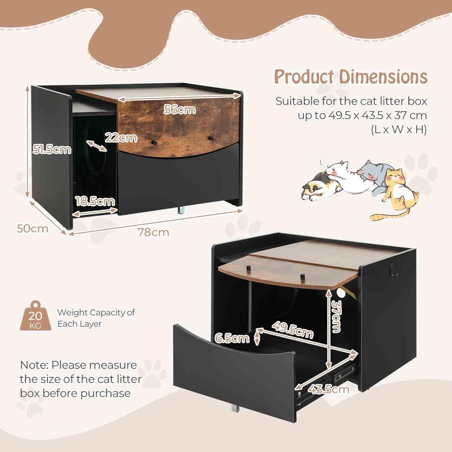 FurFurst Cat Litter Box Enclosure with Pull-out Drawer