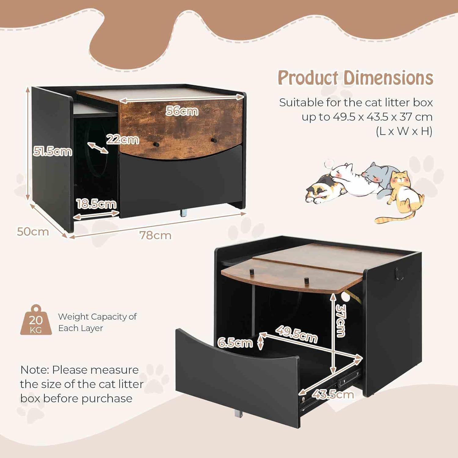 FurFurst Cat Litter Box Enclosure with Pull-out Drawer