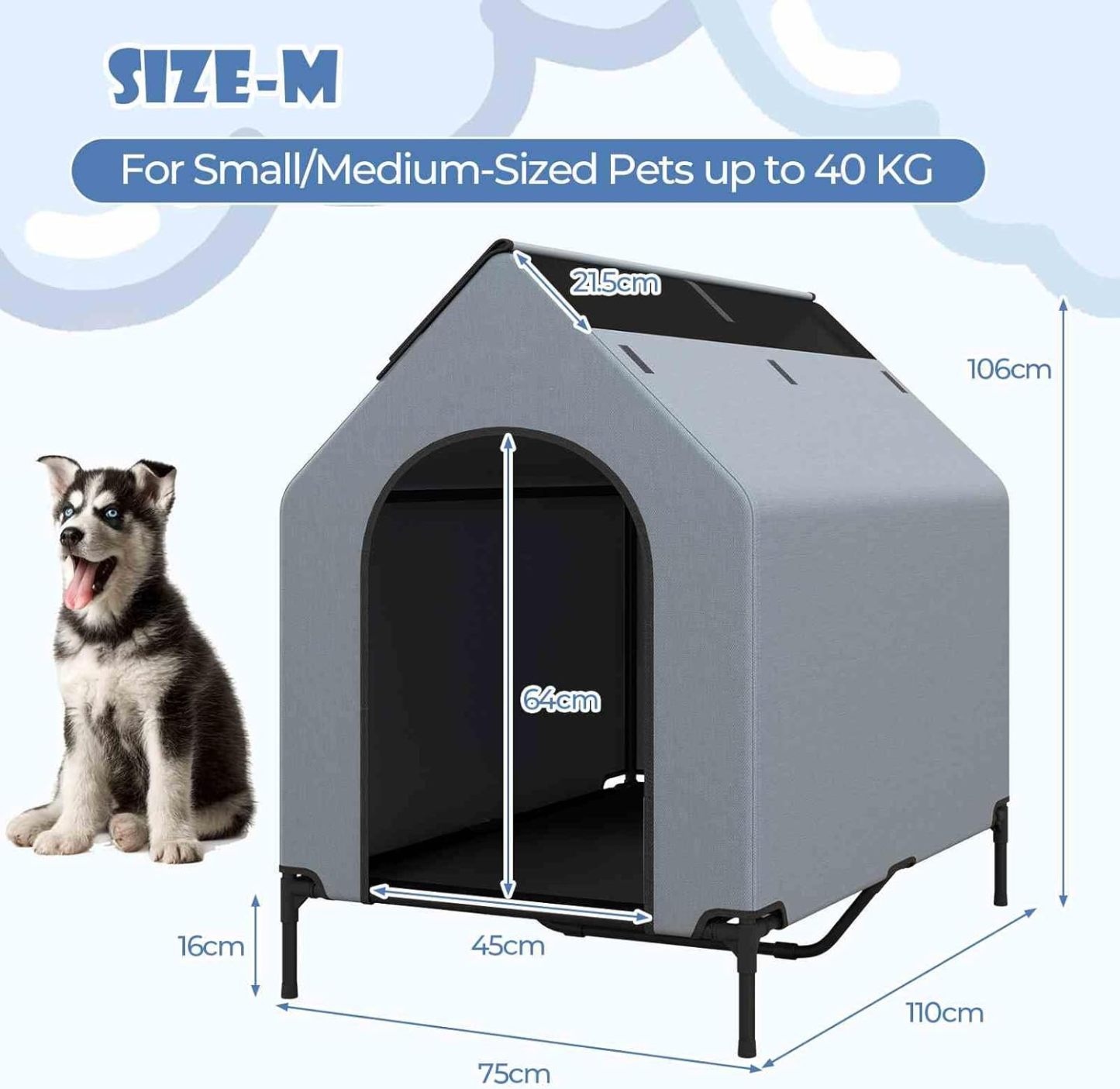 FurFurst Outdoor Elevated Pet House with Ventilated Windows