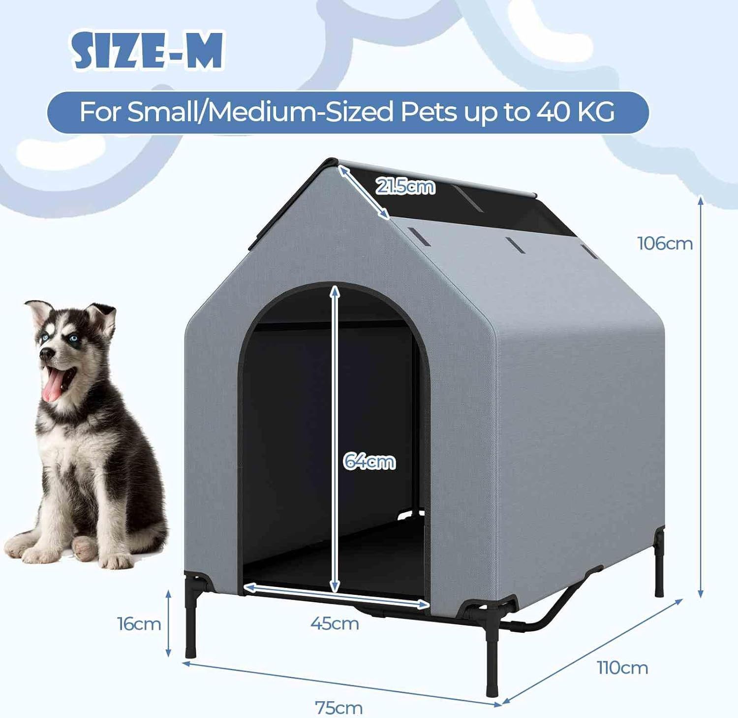 FurFurst Outdoor Elevated Pet House with Ventilated Windows