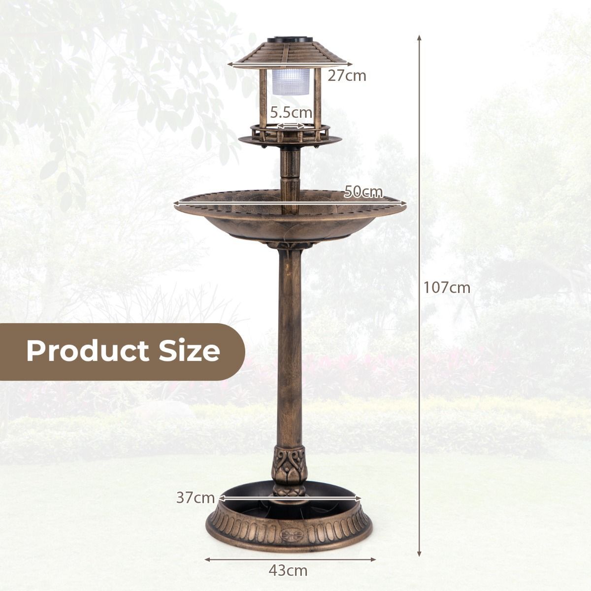 Furfurst Pedestal Bird Bath with Solar Light with Bird Feeder and Flower Planter
