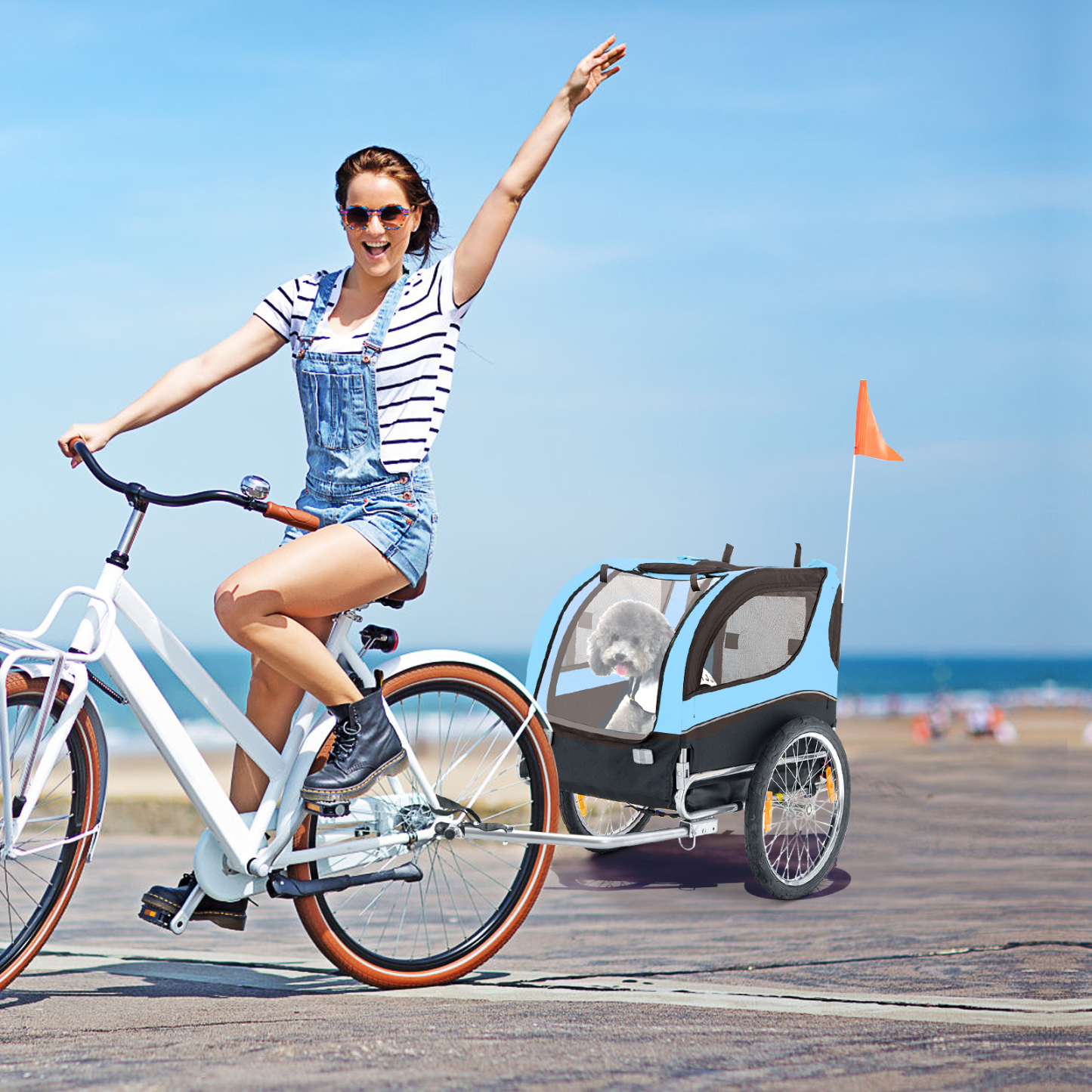 Folding Pet Bike Trailer with 3 Zippered Doors and 8 Reflectors