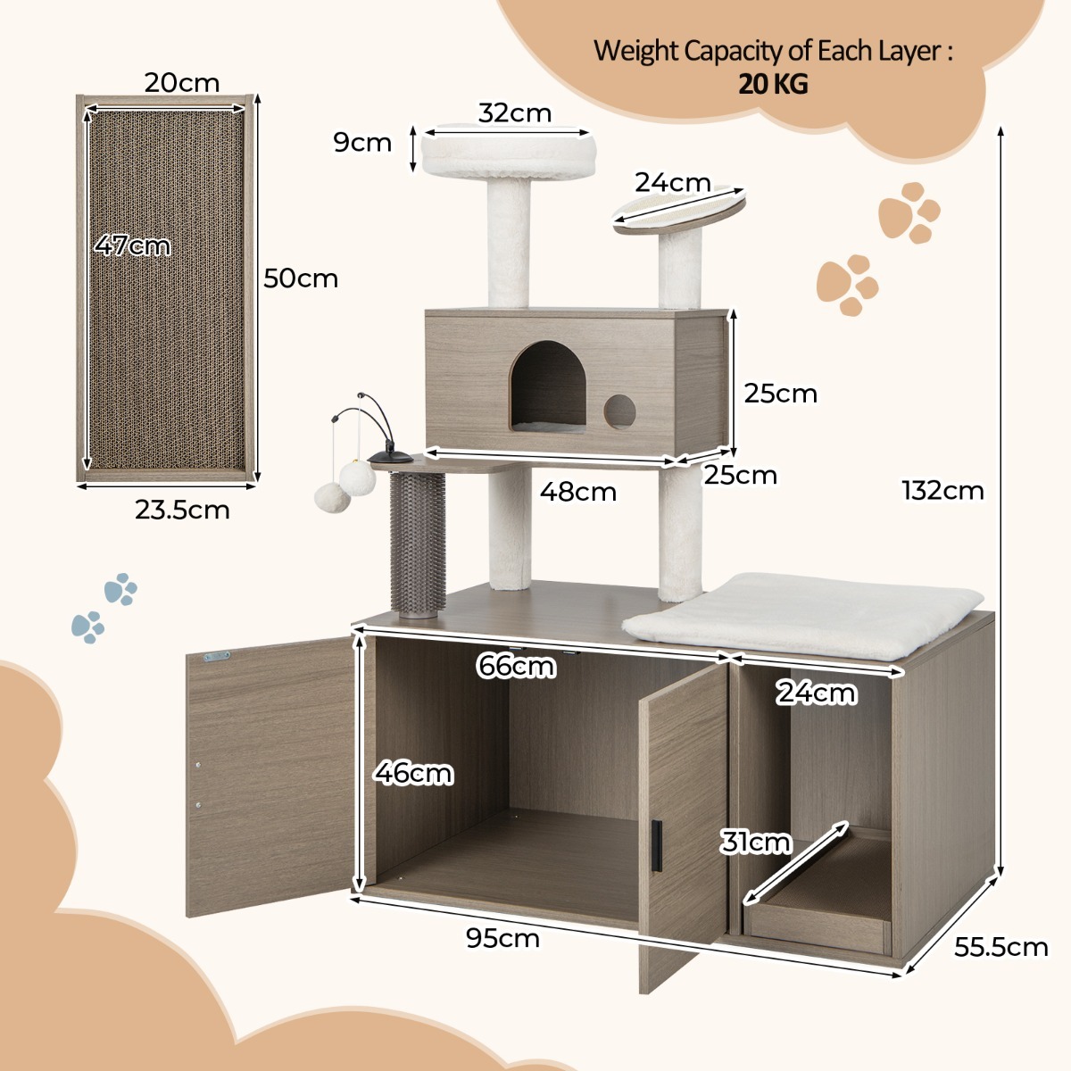 2 In 1 Cat Tree with Litter Box Enclosure for Indoor Cars