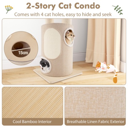 187cm Tall Wooden Cat Tower Tree with Sisal and Washable Cushions