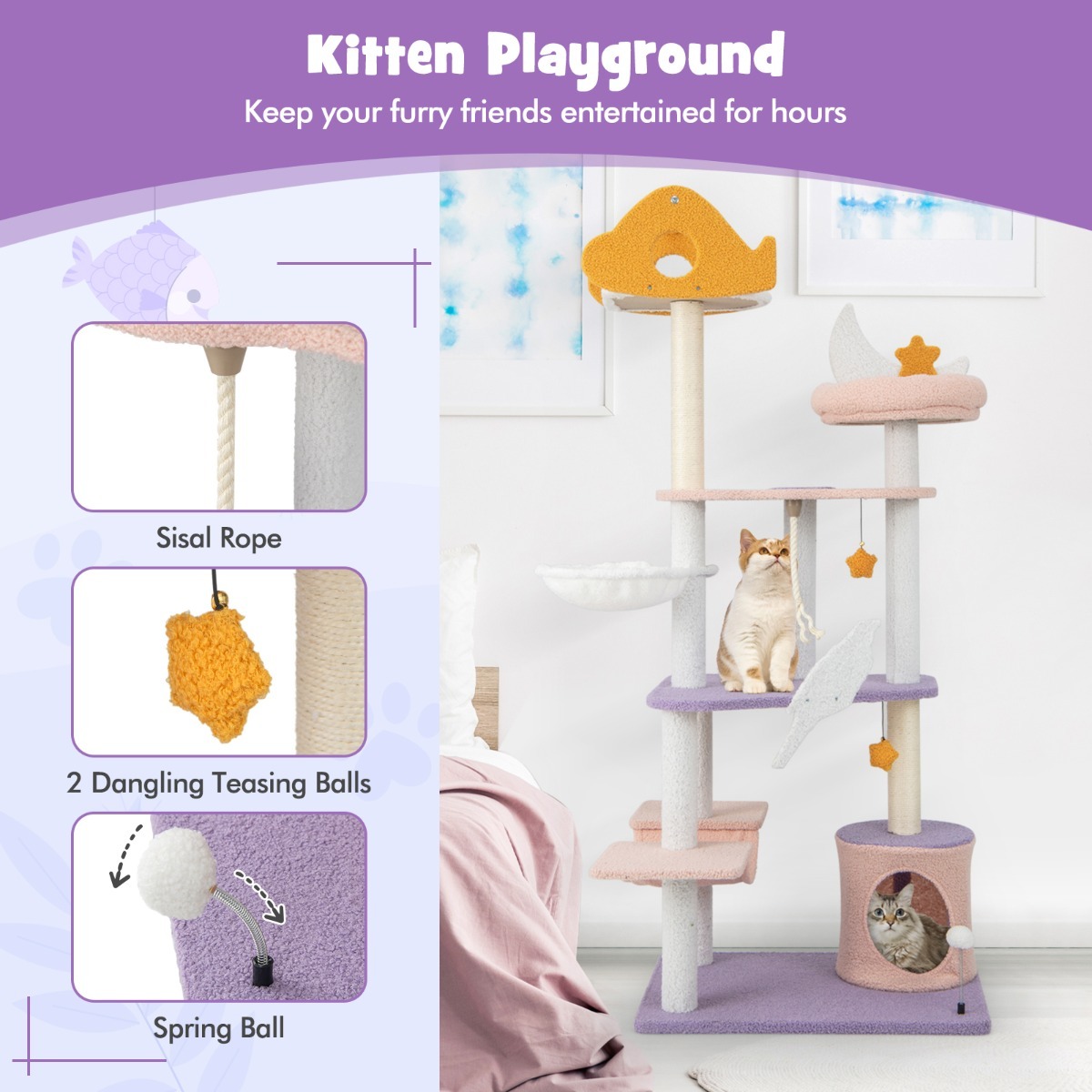 167cm Multi-level Tall Cat Tower with Sisal Covered Scratching Posts