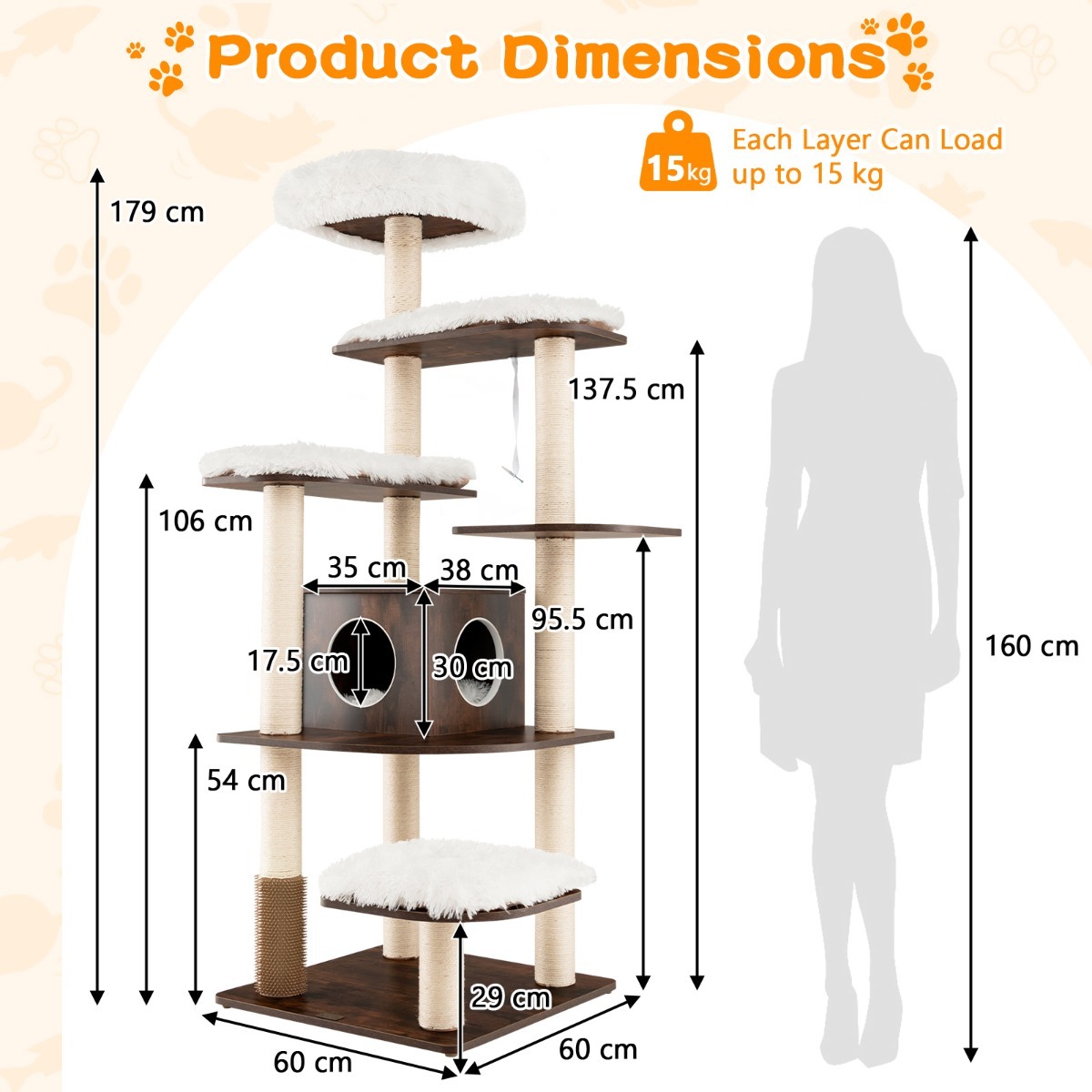 179 CM Tall 7-Layer Wooden Cat Tree with Sisal Scratching Posts
