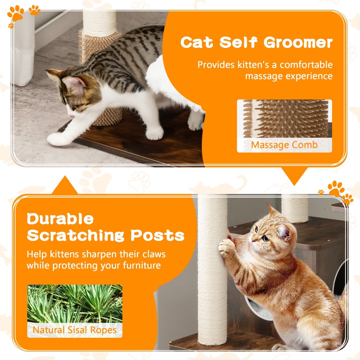 179 CM Tall 7-Layer Wooden Cat Tree with Sisal Scratching Posts