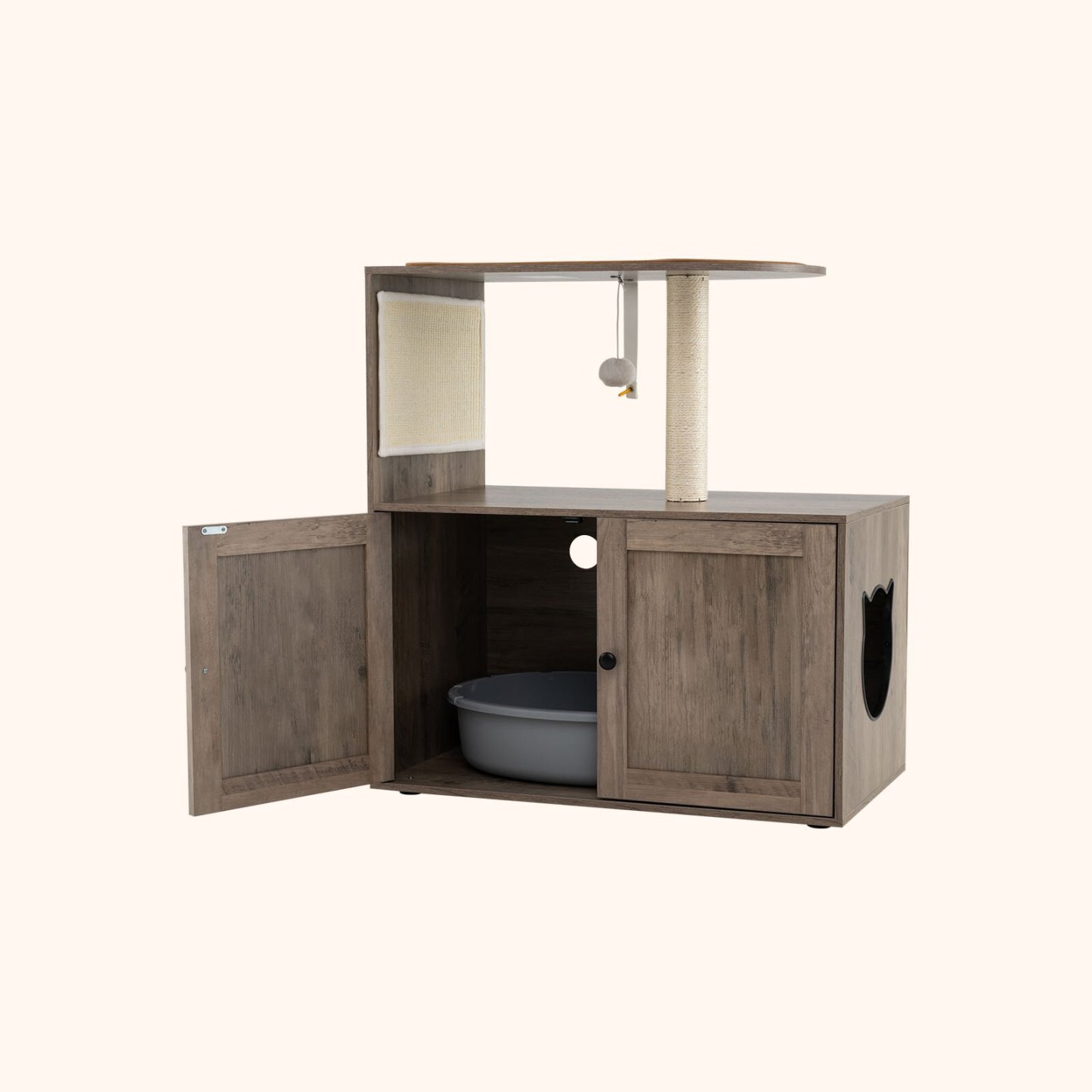 Furfurst 88cm Tall Wooden Cat Tower with Sisal Scratching Post and Mat Dangling Ball and Top Perch