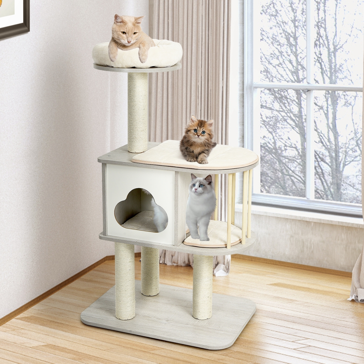 Furfurst Modern Cat Tower with Platform Scratching Posts for Kittens and Cats