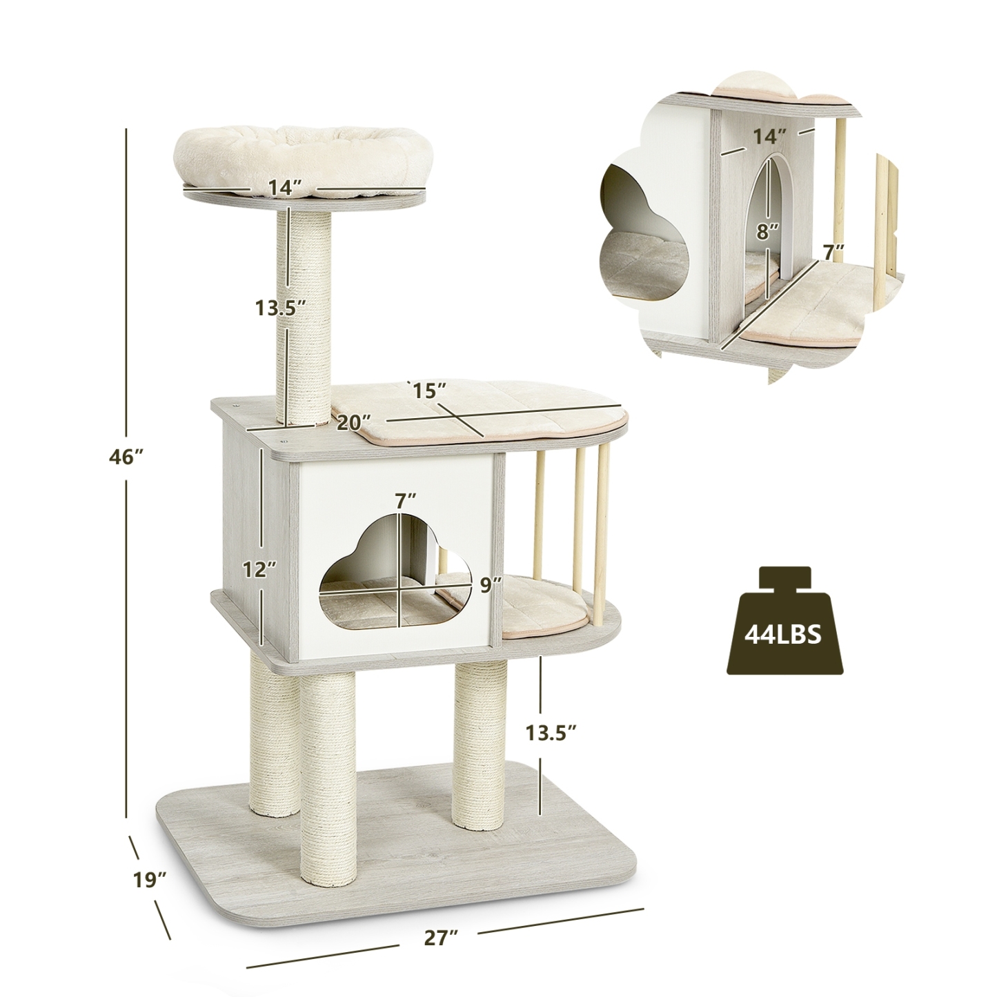 Furfurst Modern Cat Tower with Platform Scratching Posts for Kittens and Cats
