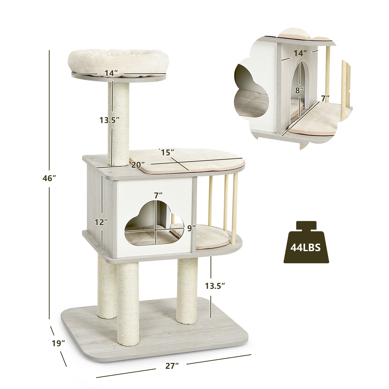 Furfurst Modern Cat Tower with Platform Scratching Posts for Kittens and Cats