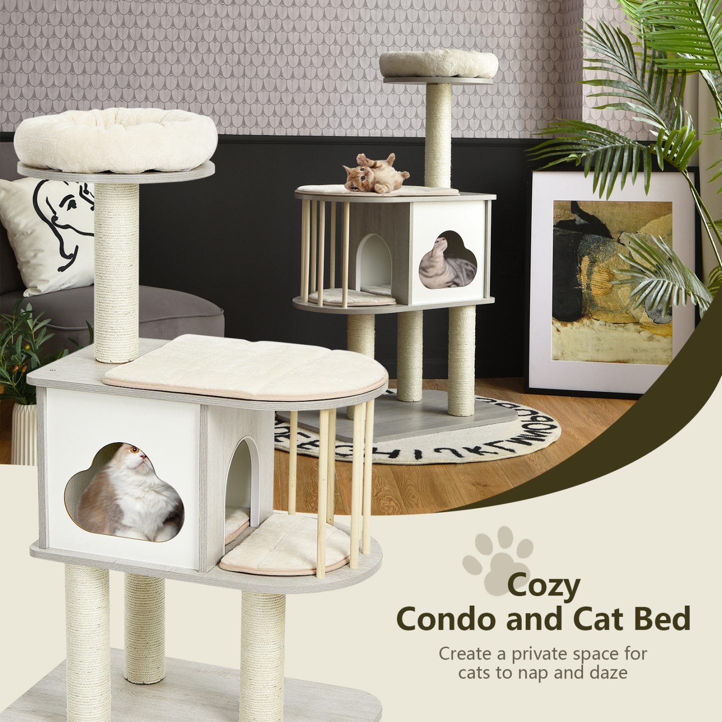 Furfurst Modern Cat Tower with Platform Scratching Posts for Kittens and Cats