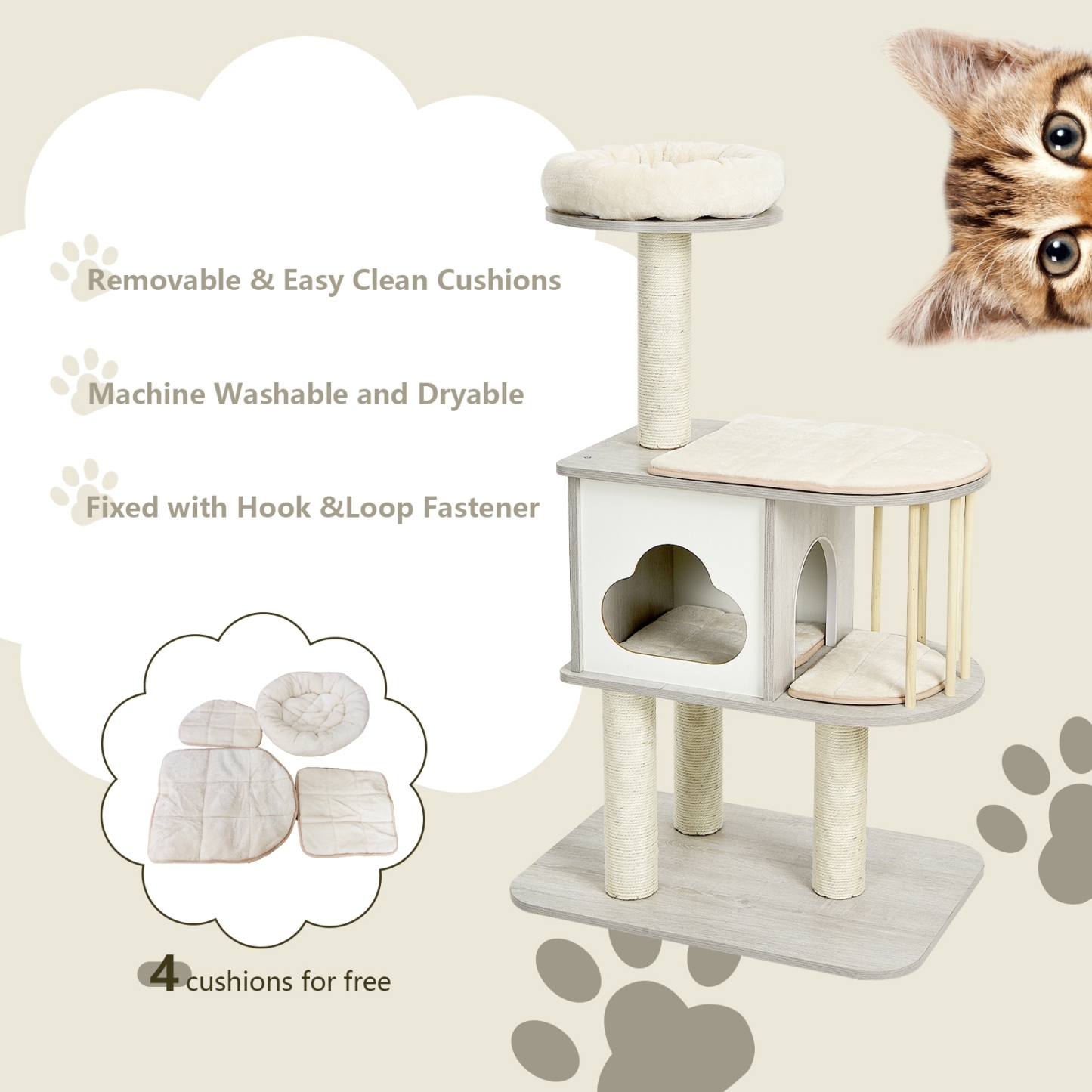 Furfurst Modern Cat Tower with Platform Scratching Posts for Kittens and Cats