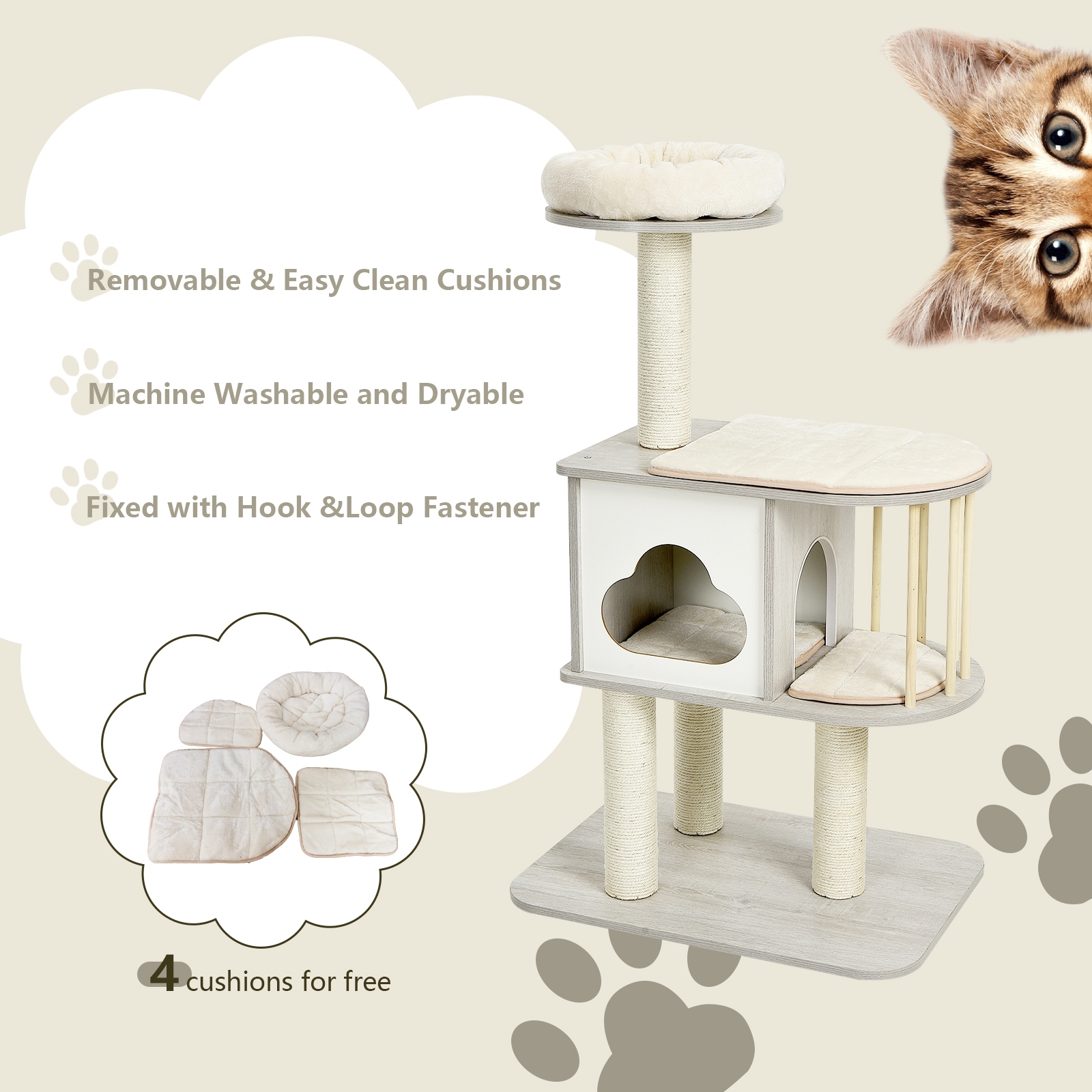 Furfurst Modern Cat Tower with Platform Scratching Posts for Kittens and Cats