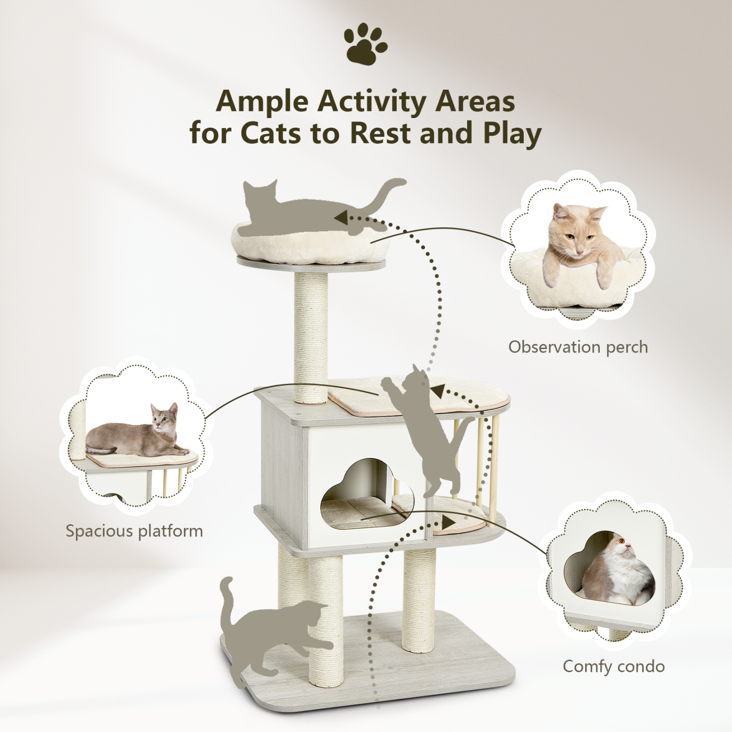 Furfurst Modern Cat Tower with Platform Scratching Posts for Kittens and Cats