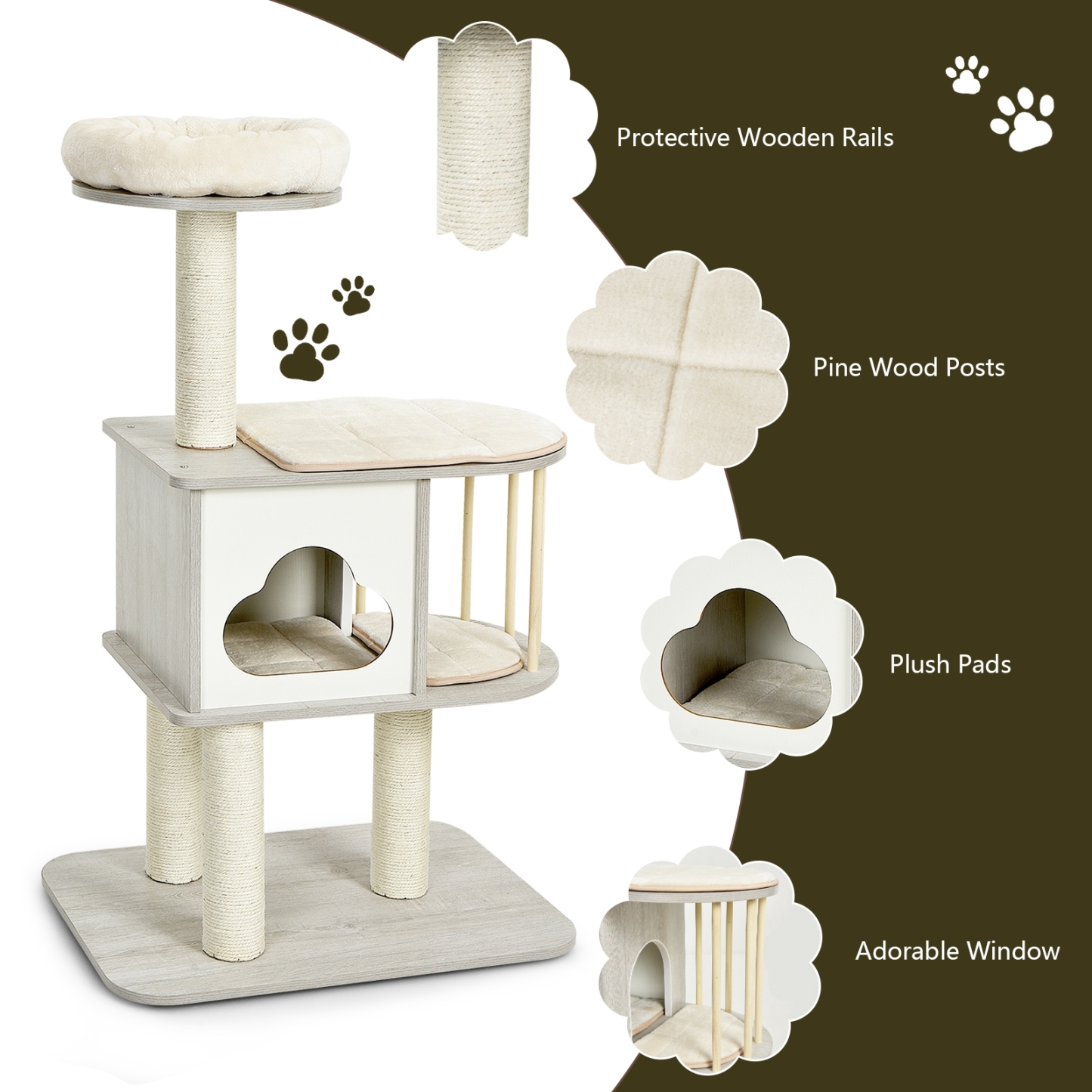 Furfurst Modern Cat Tower with Platform Scratching Posts for Kittens and Cats
