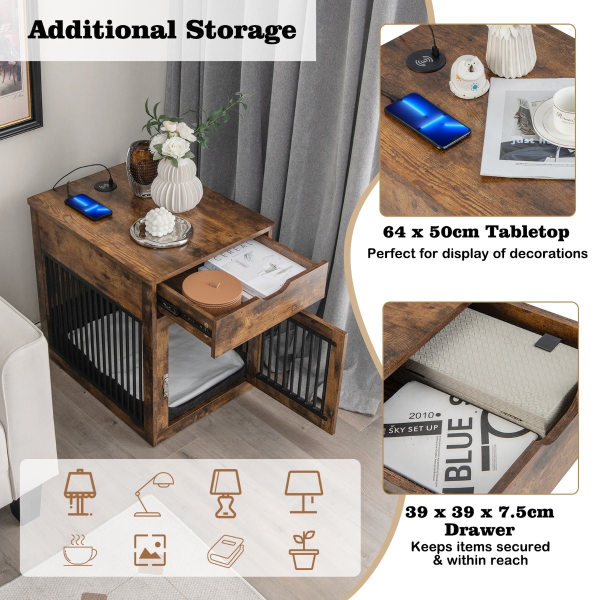 2-In-1 Furniture Dog Crate with Drawer
