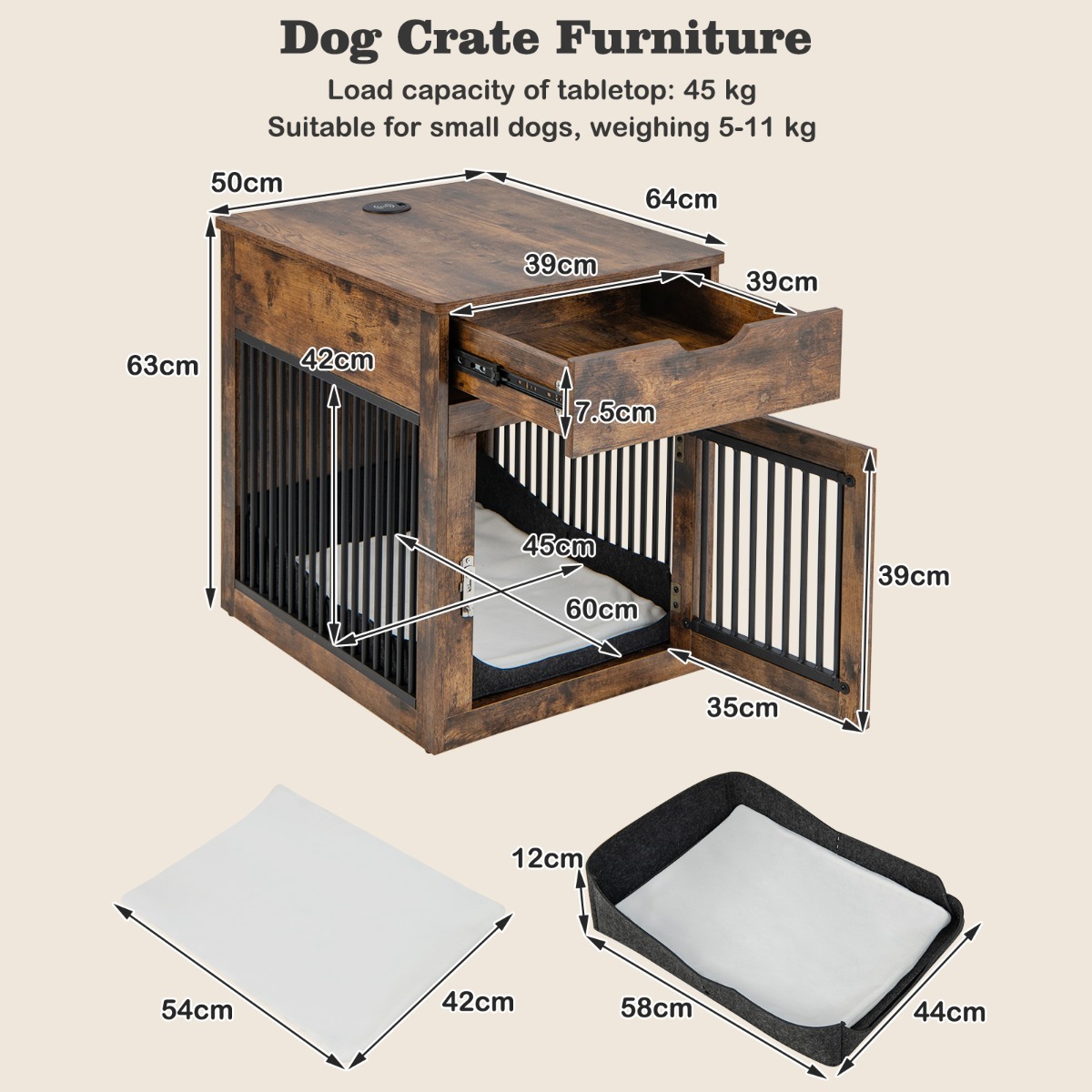 2-In-1 Furniture Dog Crate with Drawer