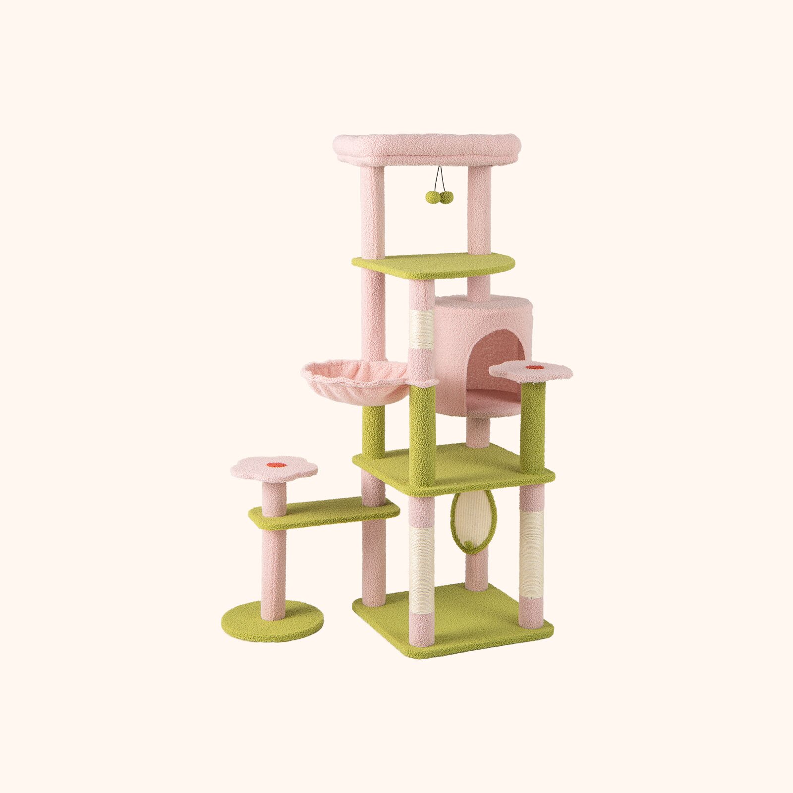 Furfurst Multi-Level Aesthetic Floral Kitten Tower with Plush Padded Top Perch and Sisal Scratching Posts