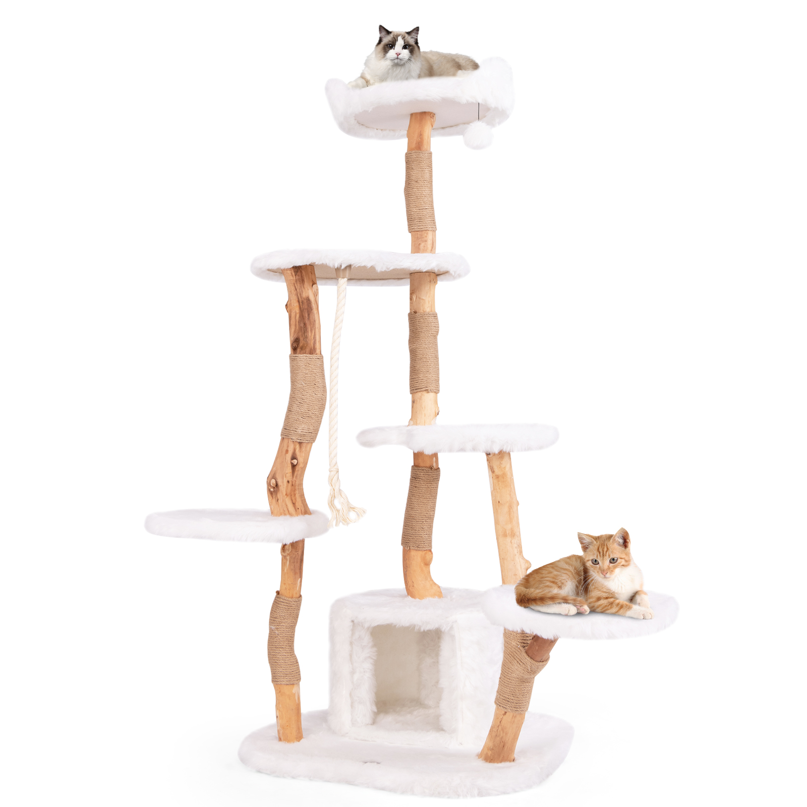 Furfurst 168cm Tall Solid Wood Cat Tree Modern Wooden Cat Tower with Perch