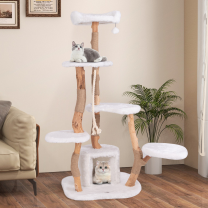 Furfurst 168cm Tall Solid Wood Cat Tree Modern Wooden Cat Tower with Perch