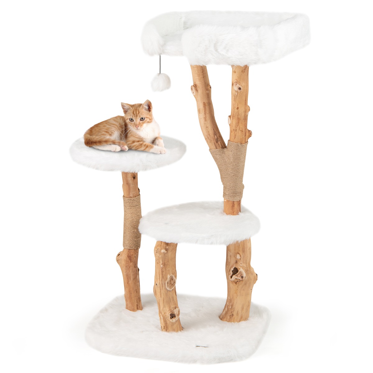 Furfurst Solid Wood Cat Tree with Perch and Natural Jute Scratching Posts