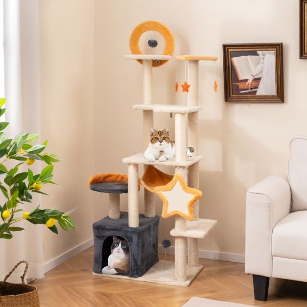 160cm Cute Cat Tree for Indoor Cats with Sisal Scratching Posts and Board