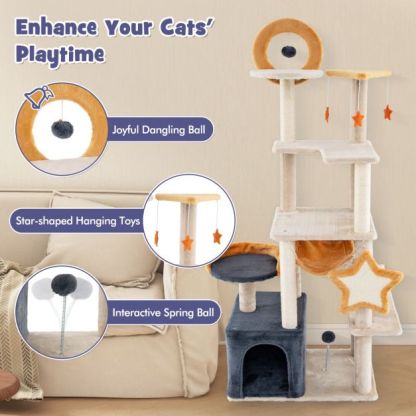 160cm Cute Cat Tree for Indoor Cats with Sisal Scratching Posts and Board