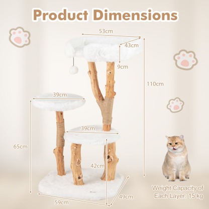 Furfurst Solid Wood Cat Tree with Perch and Natural Jute Scratching Posts