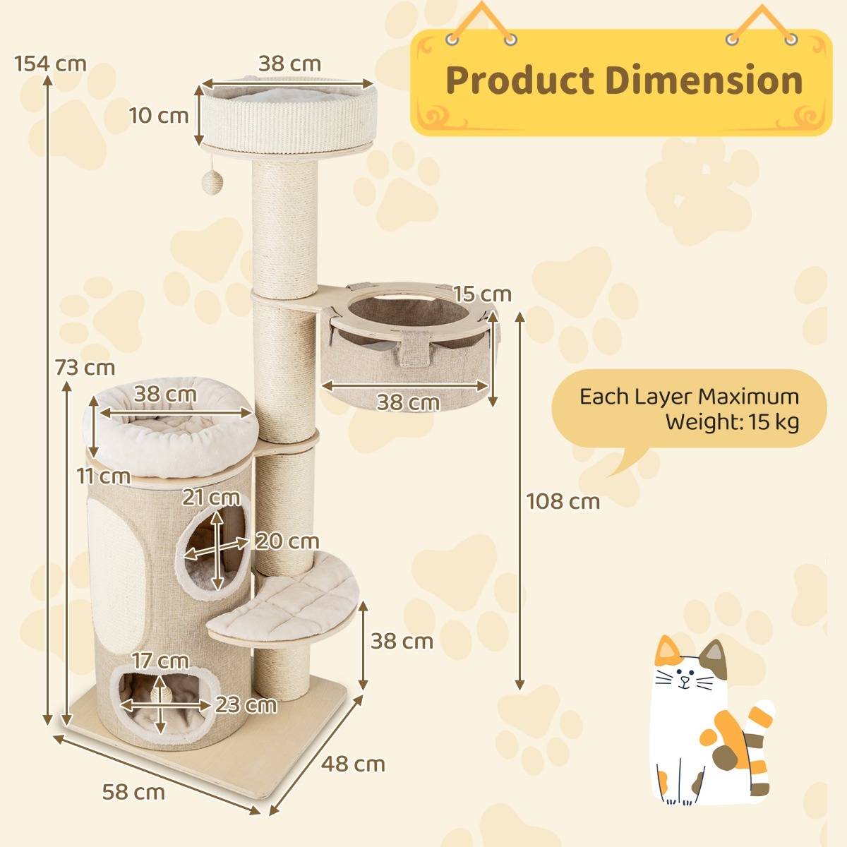 Furfurst 155CM Tall Multi-level Cat Tower for Indoor Cats